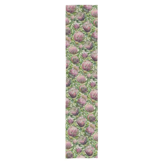 Chemin De Table Court Motif de fleurs de thé rose et vert (Devant)