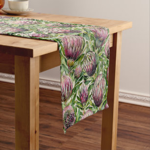 Chemin De Table Court Motif de fleurs de thé rose et vert