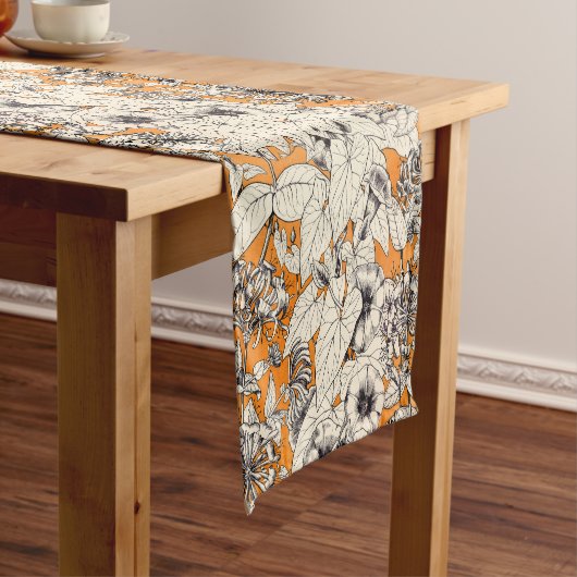 Chemin De Table Court Motif de fleurs graphiques blanches orange (In Situ)