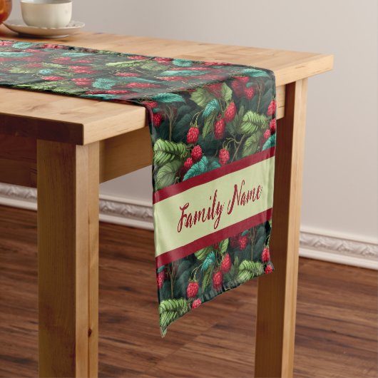 Chemin De Table Court Motif de framboise Monogramme (In Situ)