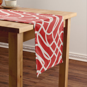 Chemin De Table Court Motif De Ligne Abstraite Rouge Et Crème
