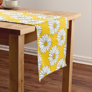 Chemin De Table Court Motif de marguerite jaune blanc 2