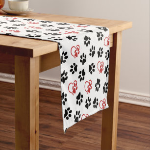 Chemin De Table Court Motif De Pâtes, Pâtes Noires, Pâtes Rouges, Coeurs