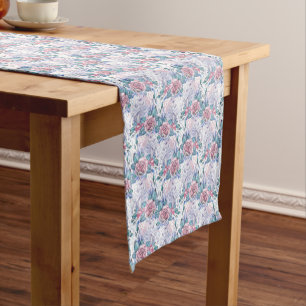 Chemin De Table Court Motif de rose de rose et de bleu