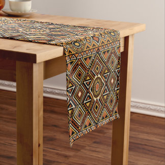 Chemin De Table Court Motif de surface abstrait boho Ocbre noir