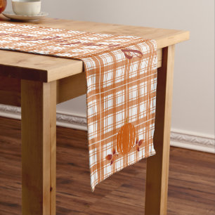 Chemin De Table Court motif de tartan orange citrouille rustique