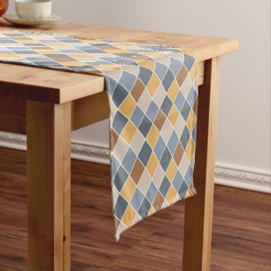 Chemin De Table Court Motif de vérification minimaliste des tons bleu ja