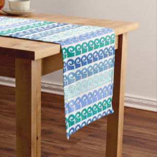 Chemin De Table Court Motif des vagues modernes dans les tons bleus