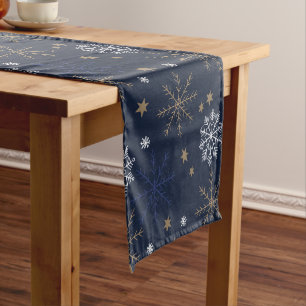 Chemin De Table Court Motif élégant de flocon de neige bleu foncé