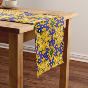 Chemin De Table Court Motif espagnol bleu et jaune orange de tuile