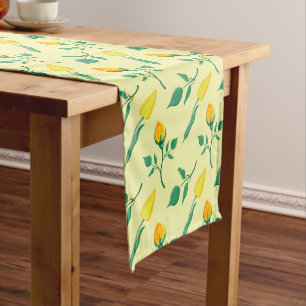 Chemin De Table Court Motif floral avec rose jaune et fleurs de tulipe