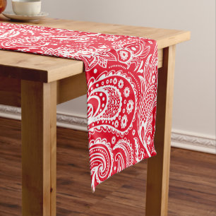 Chemin De Table Court Motif Floral Rouge Et Blanc