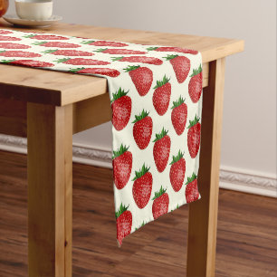 Chemin De Table Court Motif fraises, fraises rouges, fruits, feuilles