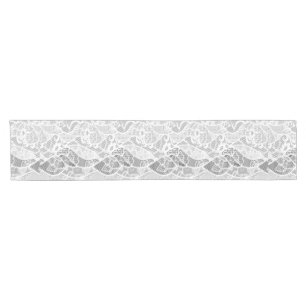 Chemin De Table Court Motif français floral gris blanc vintage de