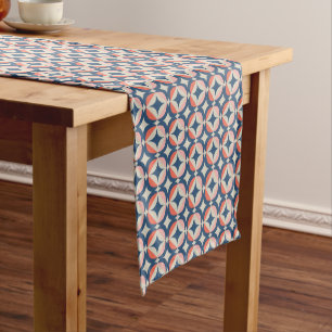 Chemin De Table Court Motif géométrique bleu et de corail