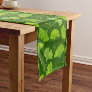 Chemin De Table Court Motif Ginkgo sur vert foncé