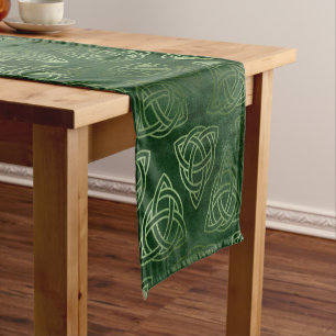 Chemin De Table Court Motif Irlandais Celtique Vert et Or Élégant