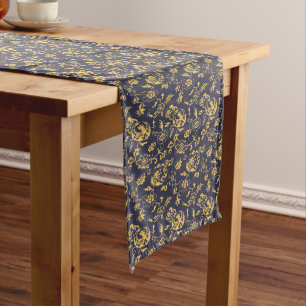 Chemin De Table Court Motif japonais vintage Dragons, Oiseaux et Fleurs
