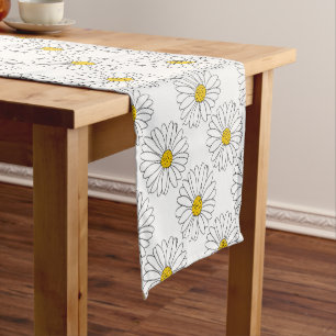 Chemin De Table Court Motif jaune de marguerite blanche