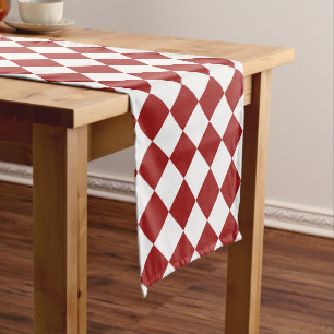 Chemin De Table Court Motif minimaliste rouge et blanc du chèque festif