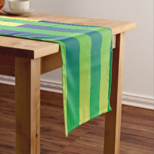 Chemin De Table Court Motif rayé vert jaune bleu