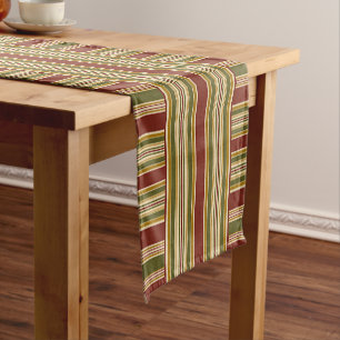 Chemin De Table Court Motif Rayures Rouge Bourgogne Vert Ocres Jaunes