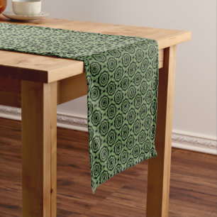 Chemin De Table Court Motif sans couture de fleurs noires vertes
