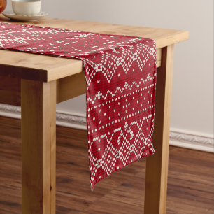 Chemin De Table Court Motif scandinave rouge et blanc