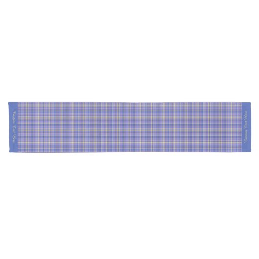 Chemin De Table Court Motif Tartan En vichy bleu classique (Horizontal)