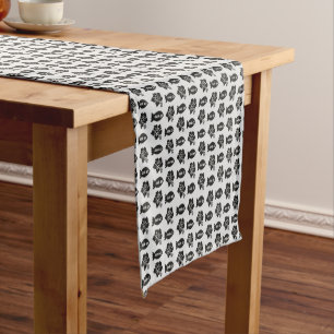 Chemin De Table Court Motif Tiki noir et gris