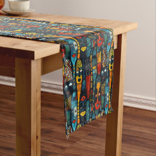 Chemin De Table Court Motif tribal africain avec idoles.
