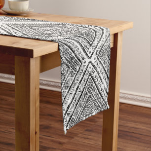 Chemin De Table Court Motif tribal des Aztèques noirs et blancs Cool