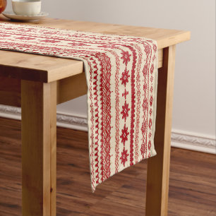 Chemin De Table Court Motif tricoté de style d'art populaire nordique