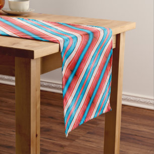 Chemin De Table Court Motif vibrant de rayures diagonales rouges, bleues