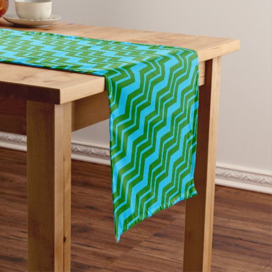 Chemin De Table Court Motif zigzag chevron bleu vert (In Situ)