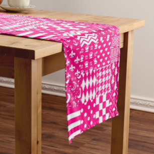 Chemin De Table Court Motifs mélangés rose blanc