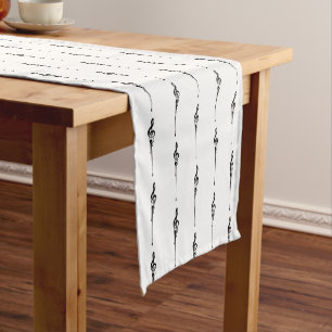 Chemin De Table Court Musique Motif Melting Treble Clef noir et blanc