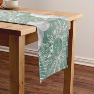 Chemin De Table Court Mystique solaire Dusty Green Silver Moon Stars S
