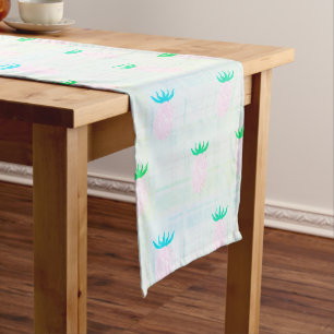 Chemin De Table Court Nappe Aqua Ananas Rose Fête d'Été