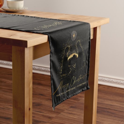 Chemin De Table Court Nativity Manger Holy Night Black Gold Custom Name (In Situ)