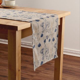Chemin De Table Court Navy Botanical Wildflower Table Runner