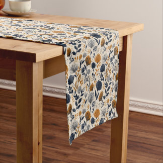 Chemin De Table Court Navy & Ochre Botanical  Table Runner