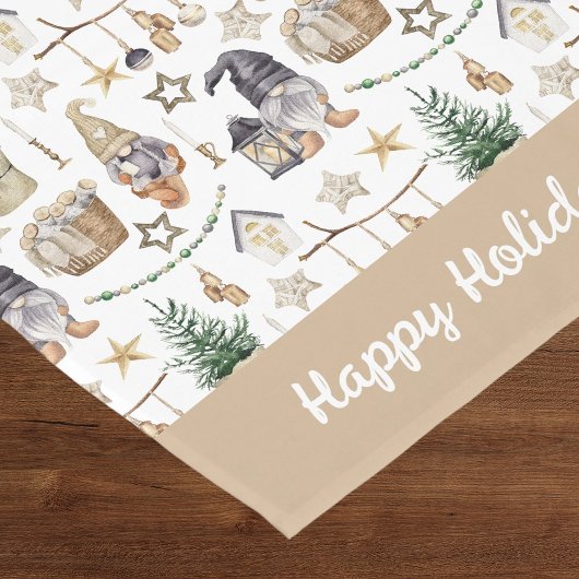 Chemin De Table Court Noël gnomes nordique style ferme beige