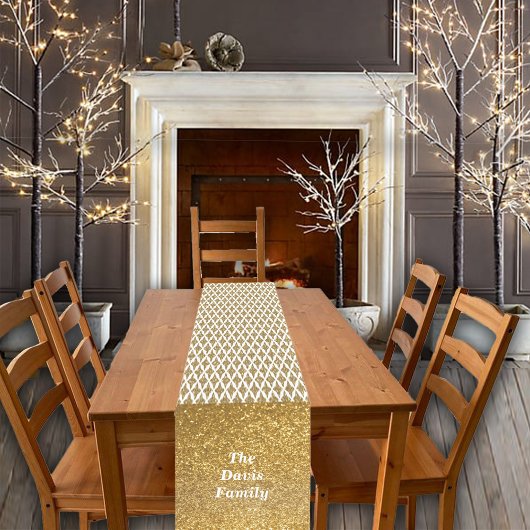 Chemin De Table Court Noël Golden Stars et Parties scintillant Nom perso