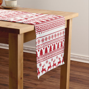Chemin De Table Court Noël scandinave moderne rouge et blanc Motif
