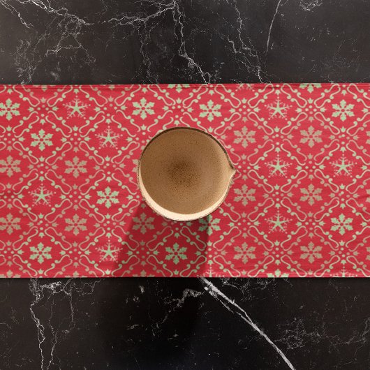 Chemin De Table Court Noël Simple rouge vert Motif de flocon de neige