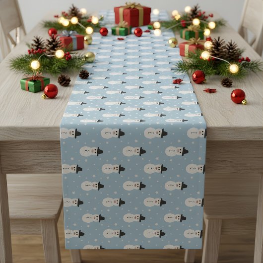 Chemin De Table Court Noël Snowman motif en bleu
