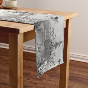 Chemin De Table Court Noir et blanc Monogramme Marie Antoinette