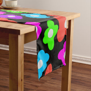 Chemin De Table Court Noir rétro Arc-en-ciel couleur Fleurs Motif