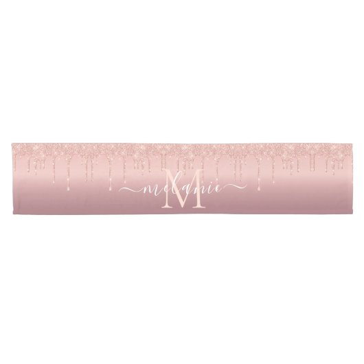 Chemin De Table Court Nom du monogramme Rose texte Parties scintillant d (Horizontal)